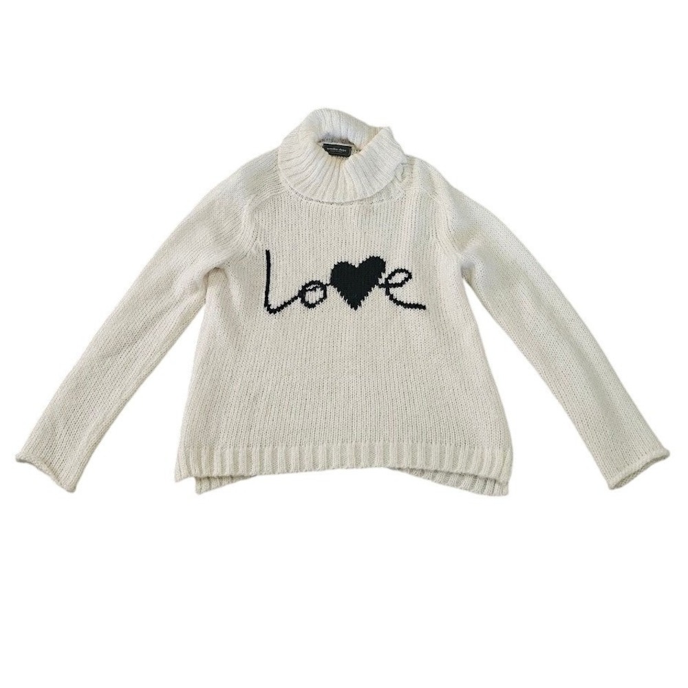 Wooden Ships Love Heart Mohair Wool Turtleneck Sweater Women XS Cream Black